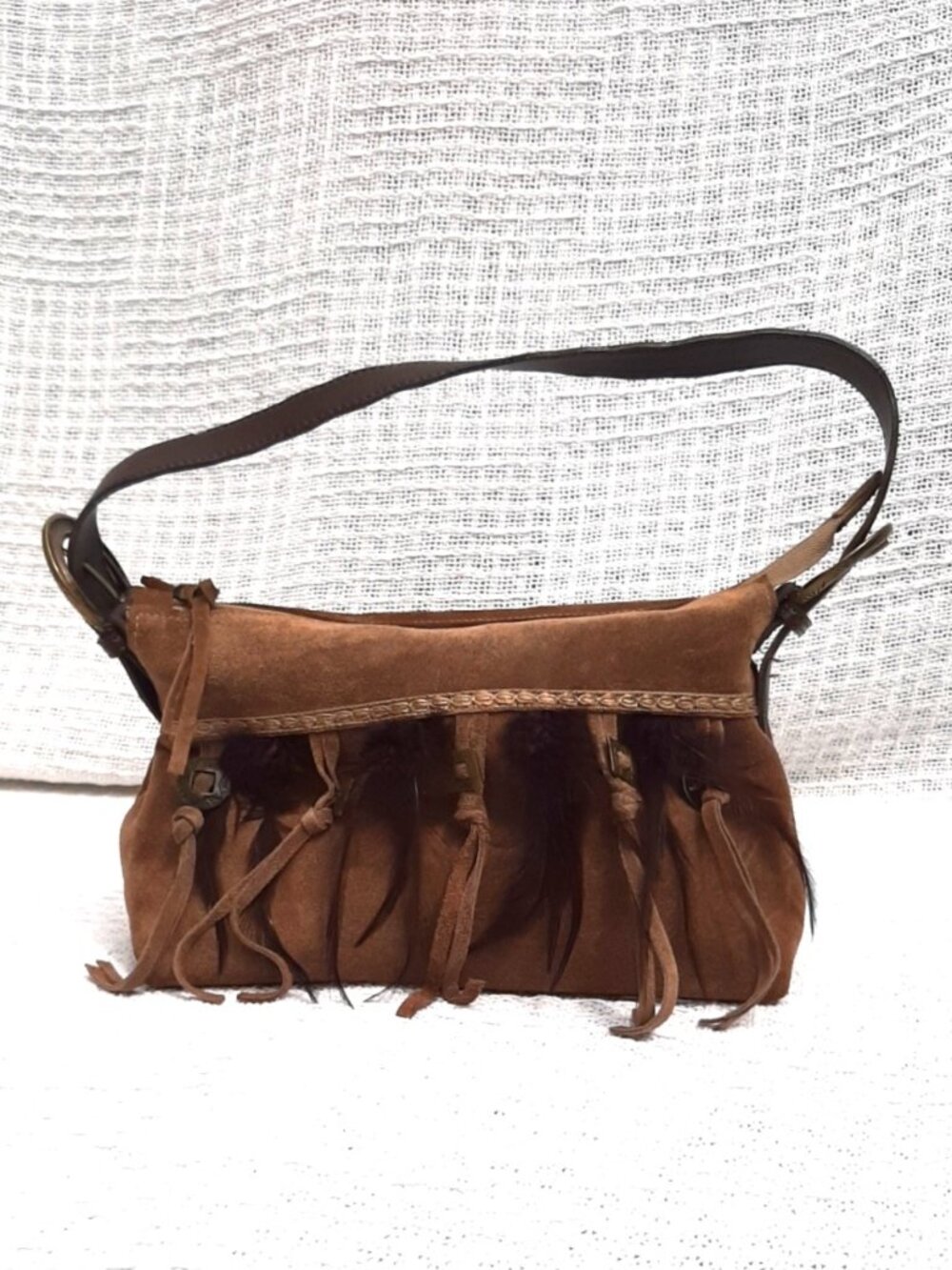 Gianni Chiarini Italian Leather Suede Bag with Feather and Leather Fringe